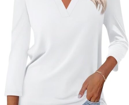 ORANDESIGNE Women’s 3/4 Sleeves V Neck Polo Shirts Casual Summer Tops Basic Collar Cute Tees