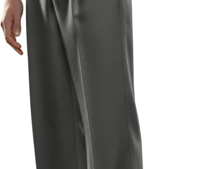 PLEPAN Men’s Relaxed Fit Casual Dress Pants Expandable Waist Classic Fit Pleated Front Straight Leg Trousers Dark Gray XX-Large
