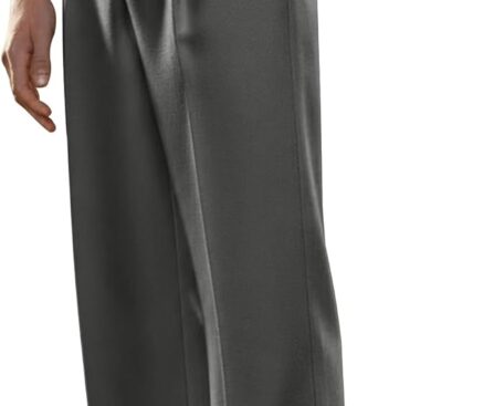 PLEPAN Men’s Relaxed Fit Casual Dress Pants Expandable Waist Classic Fit Pleated Front Straight Leg Trousers Dark Gray XX-Large