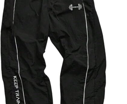 OYOANGLE Men’s Graphic Workout Pants Drawstring Waist Fitness Trousers Loose Fit Gym Running Breathable Sweatpants