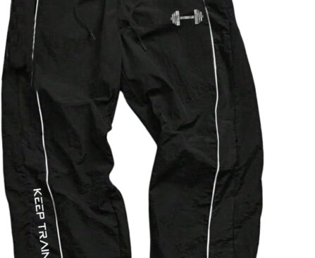 OYOANGLE Men’s Graphic Workout Pants Drawstring Waist Fitness Trousers Loose Fit Gym Running Breathable Sweatpants