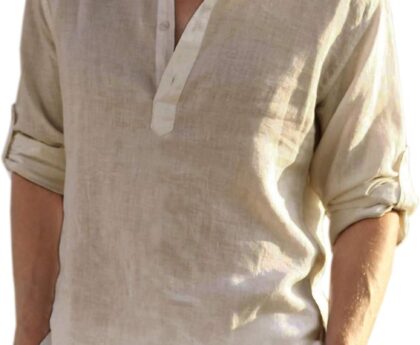 COOFANDY Men’s Cotton Linen Henley T-Shirt Long Sleeve Hippie Casual Beach T-Shirts