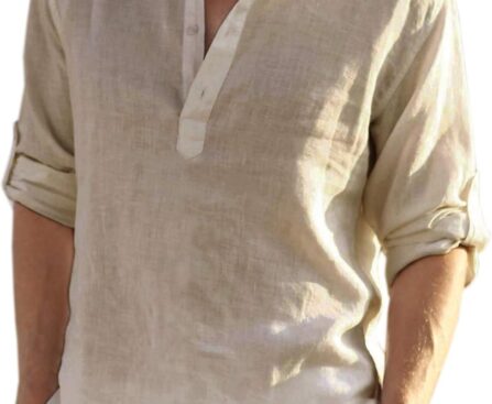 COOFANDY Men’s Cotton Linen Henley T-Shirt Long Sleeve Hippie Casual Beach T-Shirts