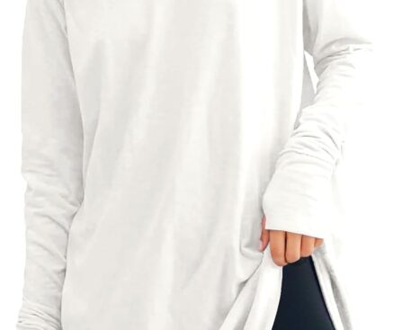 Fisoew Women’s Casual Long Sleeve Tops Crew Neck Round Hem Loose T-Shirts Tunic Tops with Thumb Holes