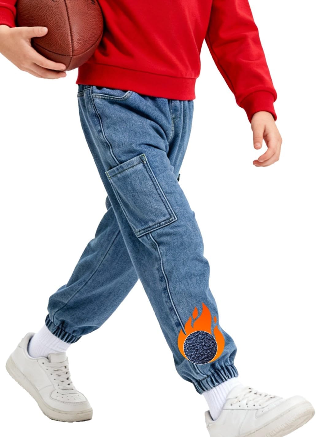 Winter Pants for Boys Fleece Lined Jeans, Toddler Cargo Pants with Elastic Waist for Boys Size4/5/6/7/8