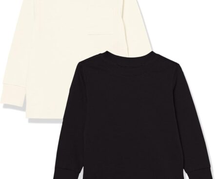 Amazon Essentials Unisex Kids and Toddlers’ Long-Sleeve Rib Cuff T-Shirt, Pack of 2