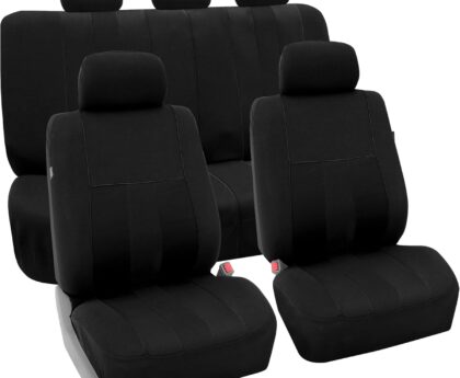 FH Group Car Seat Cover Full Set Striking Striped Car Seat Covers with Front Seat Covers and Rear Split Bench, Universal Fit Interior Accessories for Cars, Trucks, and SUVs – Black