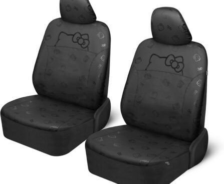 Carbella Hello Kitty Car Seat Covers – Cute Front Seat Covers, PU Leather Seat Covers for Cars, SUV, Van, Trucks, Hello Kitty Car Accessories 2pc Black