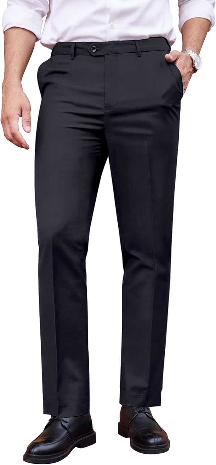 COOFANDY Men’s Classic Fit Dress Pants Flat Front Straight Formal Pants Wrinkle Free Expandable Waist Suit Pants