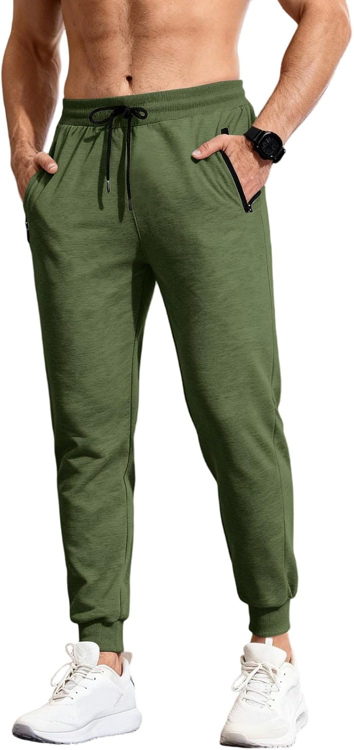 Men’s Fleece Lined Pants Joggers Elastic Waist Drawstring Sports Sweatpants Zipper Solid Color with Pockets