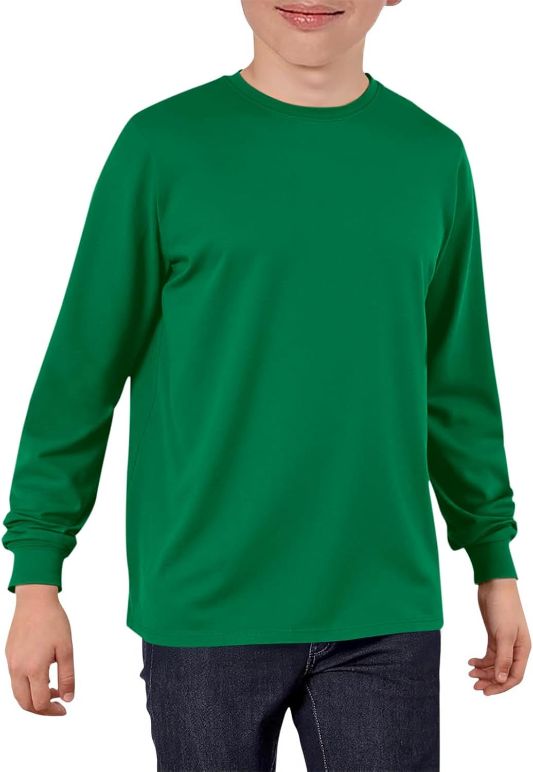 Haloumoning Boys Long Sleeve Shirts Kids Crewneck T Shirts Casual Tops Basic Tees 5-14 Years