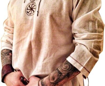 Men’s Fashion Cotton Linen Shirt Long Sleeve Solid Color Ethnic Beach Yoga Top