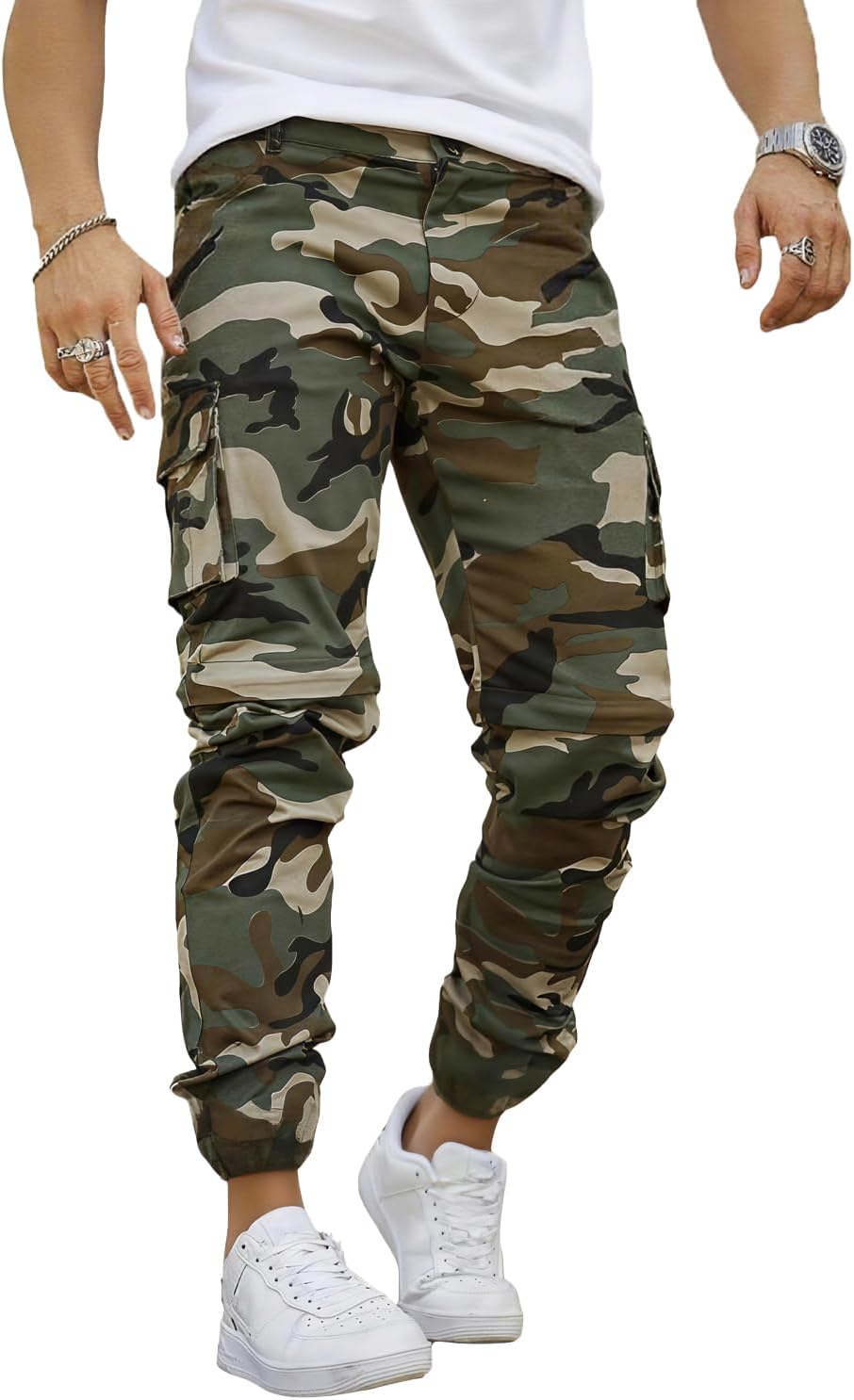 GINGTTO Mens Cargo Jogger Pants Slim Fit Stretch Zipper Pockets Thick Cotton Pants for Men