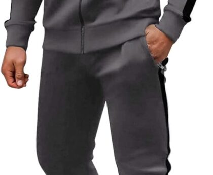 COOFANDY Tracksuit Mens with Zipper Pockets Full Zip Hoodie Sweatsuit 2 Pieces Running Jogging Sports Casual Sweat Suits