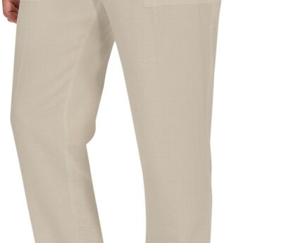 SEVEGO Mens Casual Linen Pants 30”/32”/34”/36” Elastic Waist Drawstring Straight-Legs Summer Beach Loose Fit Trouser