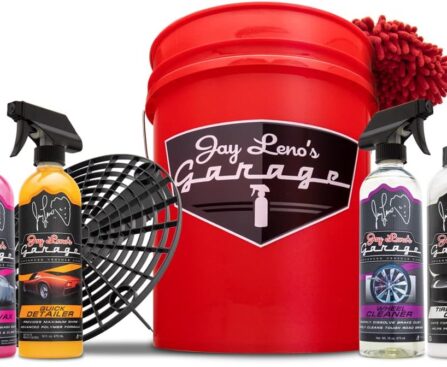Jay Leno’s Garage Car Wash Kit with Bucket – Auto Detailing Kit for Interior and Exterior, Car Cleaning Supplies Set with Wash Mitt, Tire Shine, Wheel Cleaner, Car Wax, Microfiber Towels, Car Wash Kit