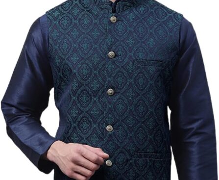 Maple Clothing Men’s Indian Waistcoat Nehru Jacket Bandhgala Guest Wedding Vest Outfit Brocade Silk Blend