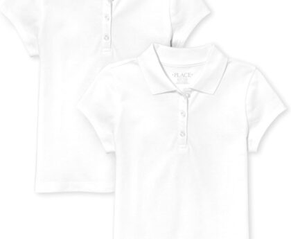 The Children’s Place Girls’ Short Sleeve Ruffle Pique Polo, 2 Pack