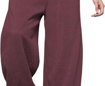 Men’s Baggy Sweatpants with Elastic Drawstring Waist, Wide-Leg Casual Loose Cotton Joggers with Deep Pockets Burgundy