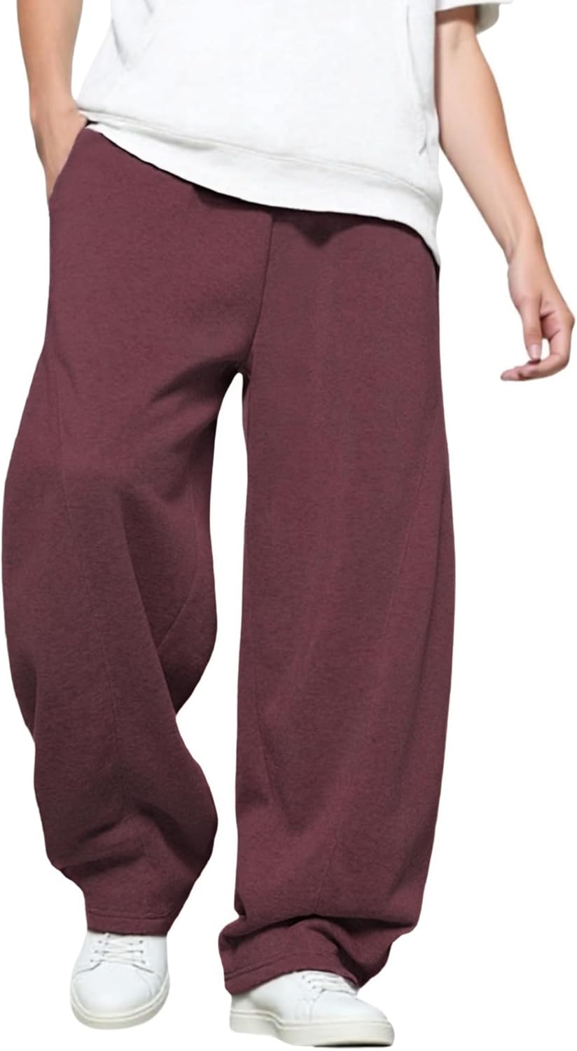 Men’s Baggy Sweatpants with Elastic Drawstring Waist, Wide-Leg Casual Loose Cotton Joggers with Deep Pockets Burgundy