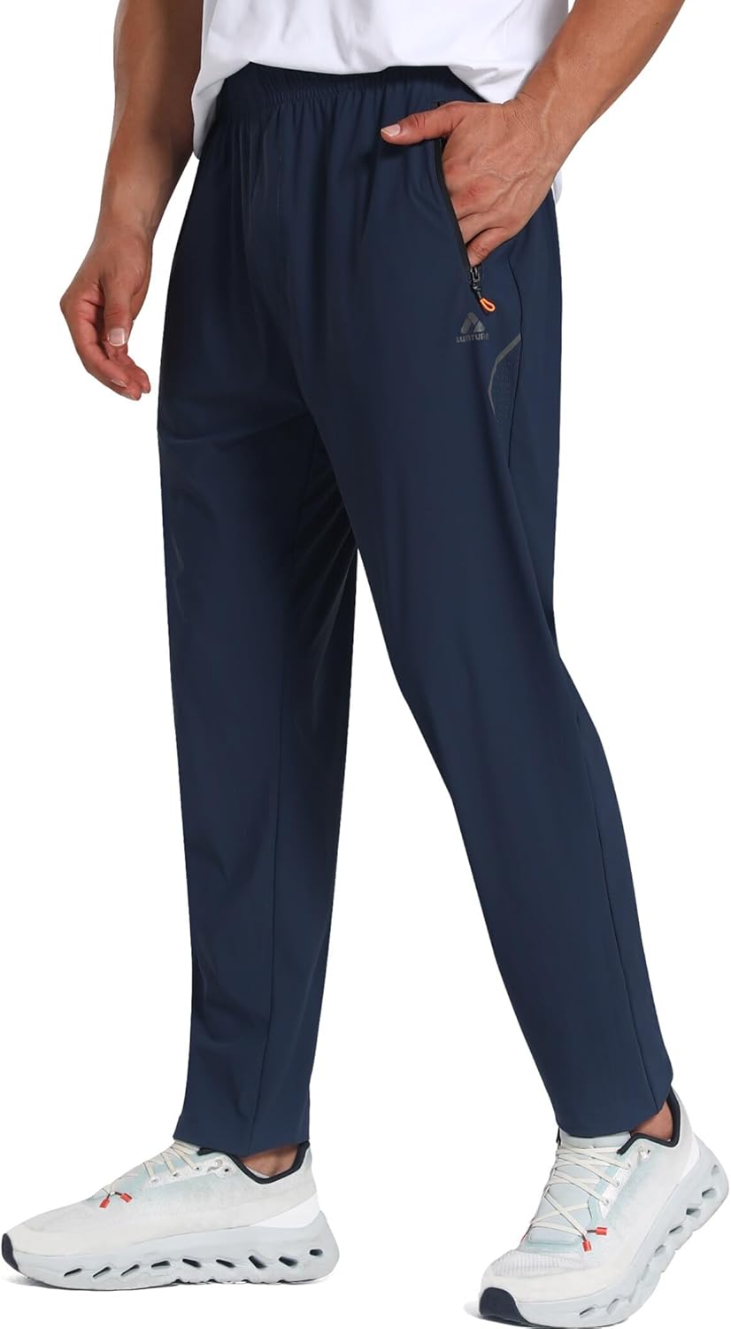Men’s Stretch Athletic Fishing Pants Lightweight Cool-Touch Workout Joggers with Zipper Pockets