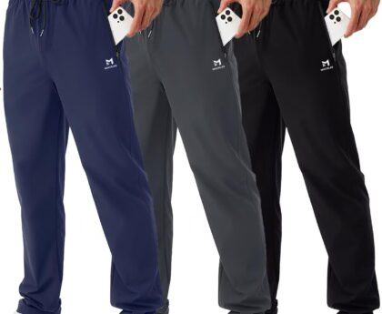 Mens Joggers with Zipper Pockets Open Bottom Sweatpants for Men 3 Pack Lightweight Track Pants Men for Workout,Gym