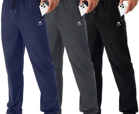 Mens Joggers with Zipper Pockets Open Bottom Sweatpants for Men 3 Pack Lightweight Track Pants Men for Workout,Gym