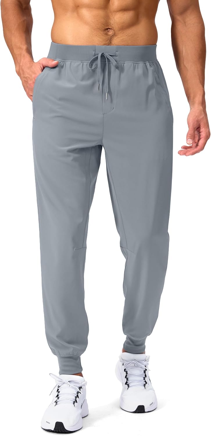 Pudolla Mens Joggers with Zipper Pockets Lightweight Sweatpants Workout Athletic Pants for Gym Running Golf