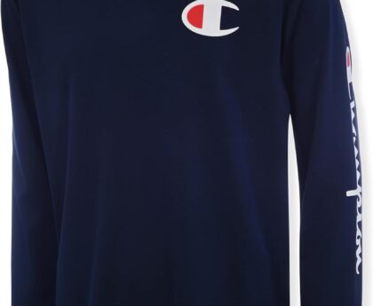 Champion Boys Long Sleeve Hooded Tee Shirt Lightweight Tech Fabric Athletic T-Shirt for Kids