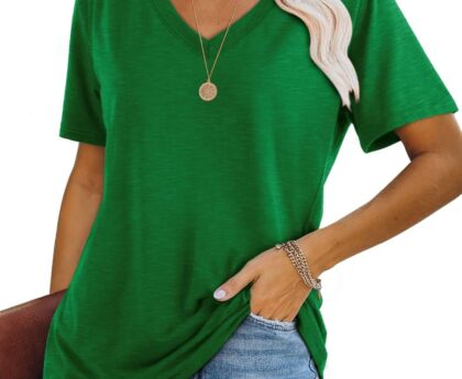 WIHOLL Womens Tops Casual Short Sleeve V Neck Summer T Shirts Fashion Spring Clothes
