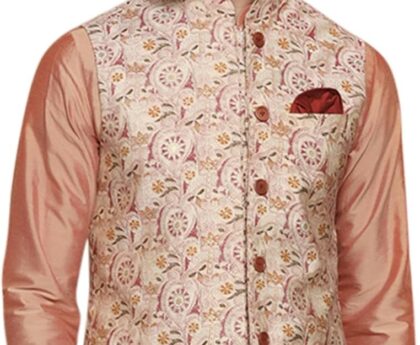 KISAH Men’s Ethnic Wear Regular Fit Printed Cotton Blend OffWhite Nehru Jacket