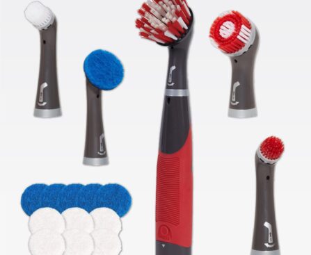 Rubbermaid Reveal Power Scrubber 18-Piece Kit, Cordless Electric Battery Powered Scrub Brush, Water Resistant, for Home/Kitchen/Bathroom/Grout/Tile/Shower/Tub