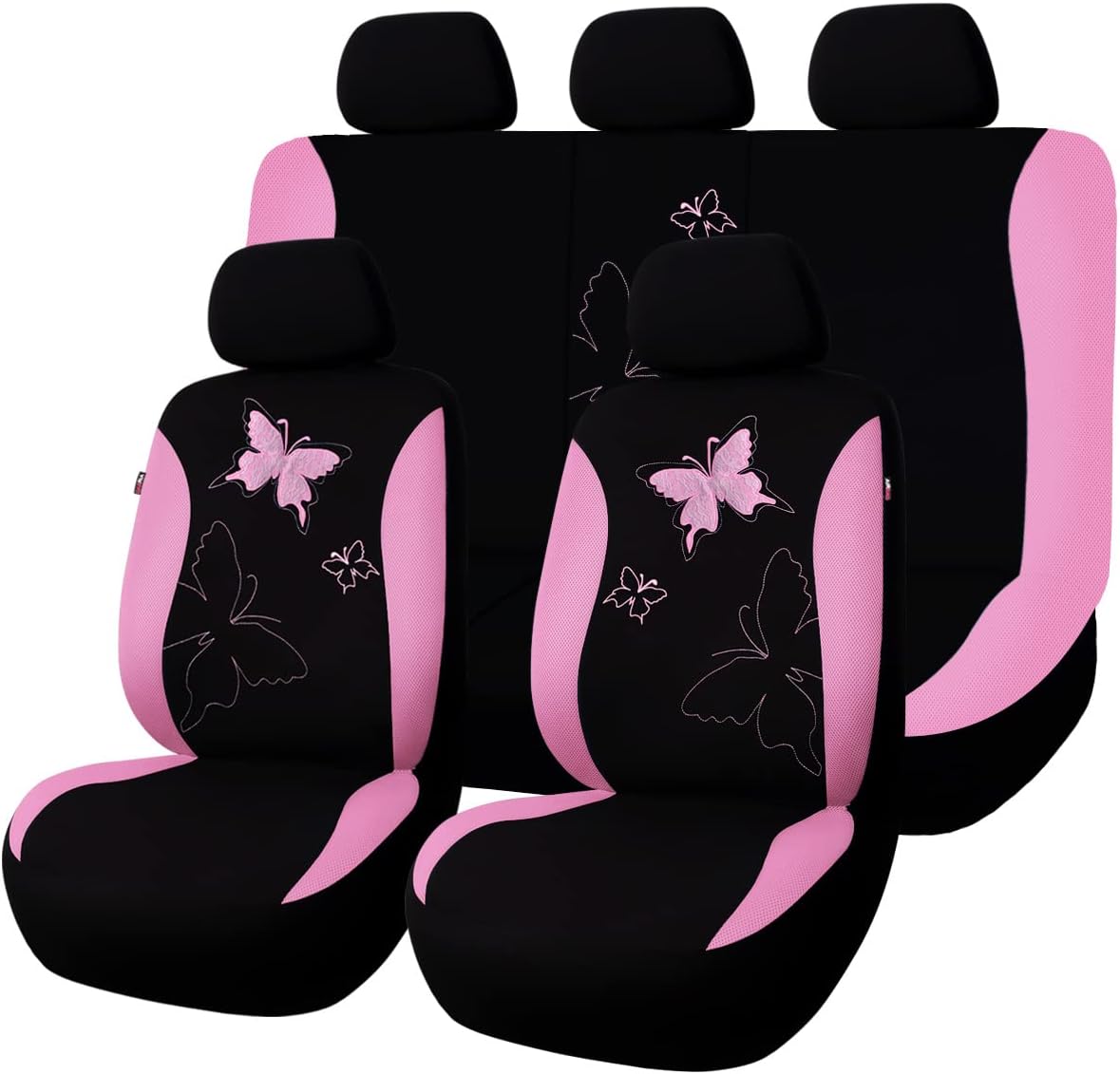 Flying Banner Butterfly car seat Covers ful Set Fashion Universal Lady Woman Female Rear Bench Split Colorized (Pink, Full Set – Lace)