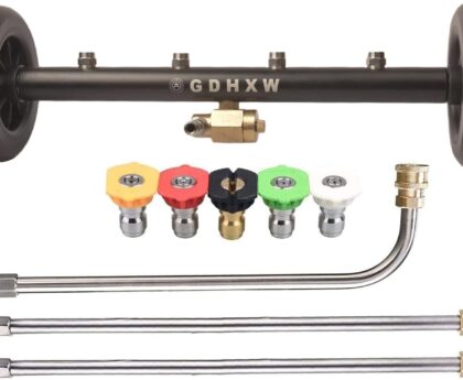 GDHXW Multipurpose Undercarriage Cleaner Surface Cleaner 16 Inch Underbody Car Wash Water Broom with 3 Pieces Extension Wand 5 Nozzle,for Pressure Washer