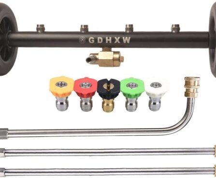 GDHXW Multipurpose Undercarriage Cleaner Surface Cleaner 16 Inch Underbody Car Wash Water Broom with 3 Pieces Extension Wand 5 Nozzle,for Pressure Washer