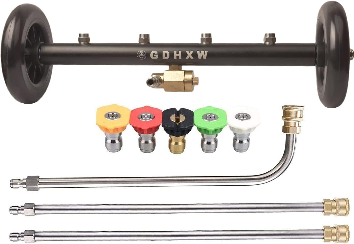 GDHXW Multipurpose Undercarriage Cleaner Surface Cleaner 16 Inch Underbody Car Wash Water Broom with 3 Pieces Extension Wand 5 Nozzle,for Pressure Washer