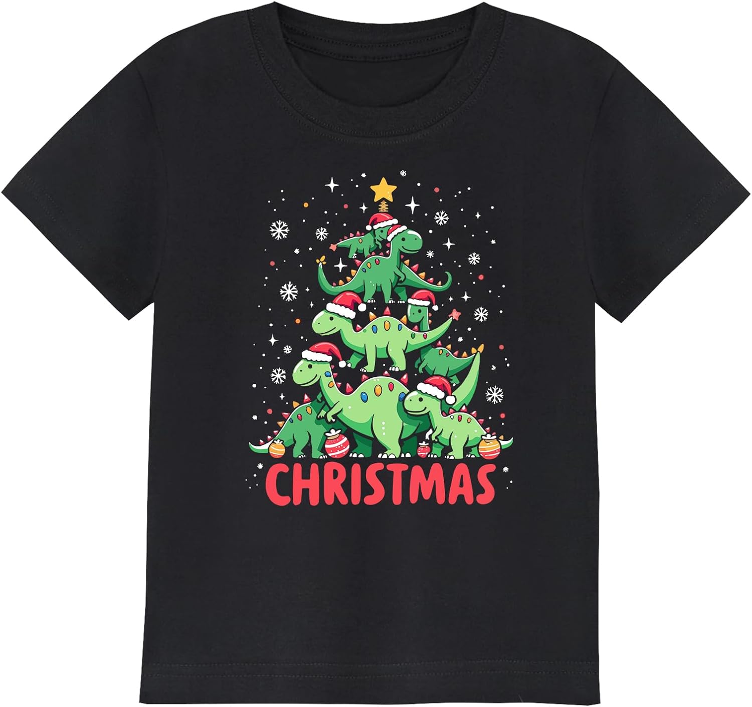 Christmas Shirts for Kids Featuring Cute Excavator Christmas Tree Dinosaur – Classic Crewneck Cotton Tees for Ages 2-7 Years