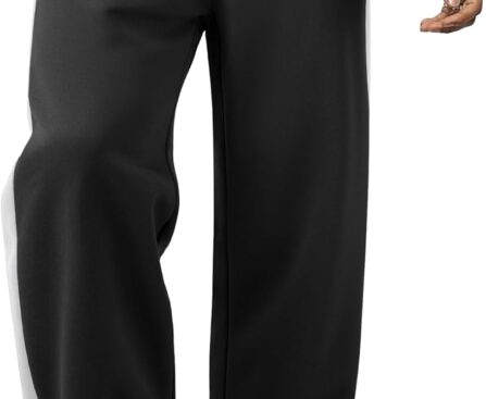 JMIERR Men’s Sweatpants Wide Leg Color Block Stripes Tapered Trousers Drawstring Waist Casual Stretch Track Pants