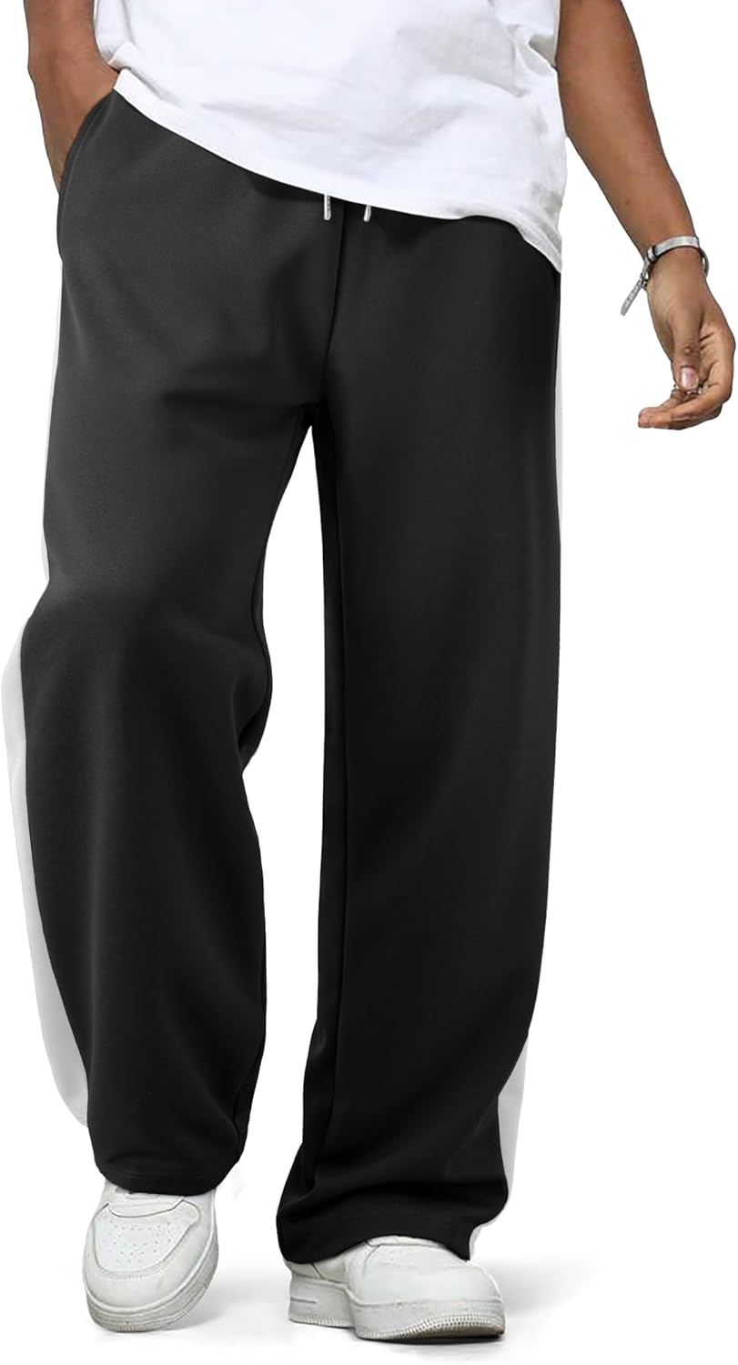 JMIERR Men’s Sweatpants Wide Leg Color Block Stripes Tapered Trousers Drawstring Waist Casual Stretch Track Pants