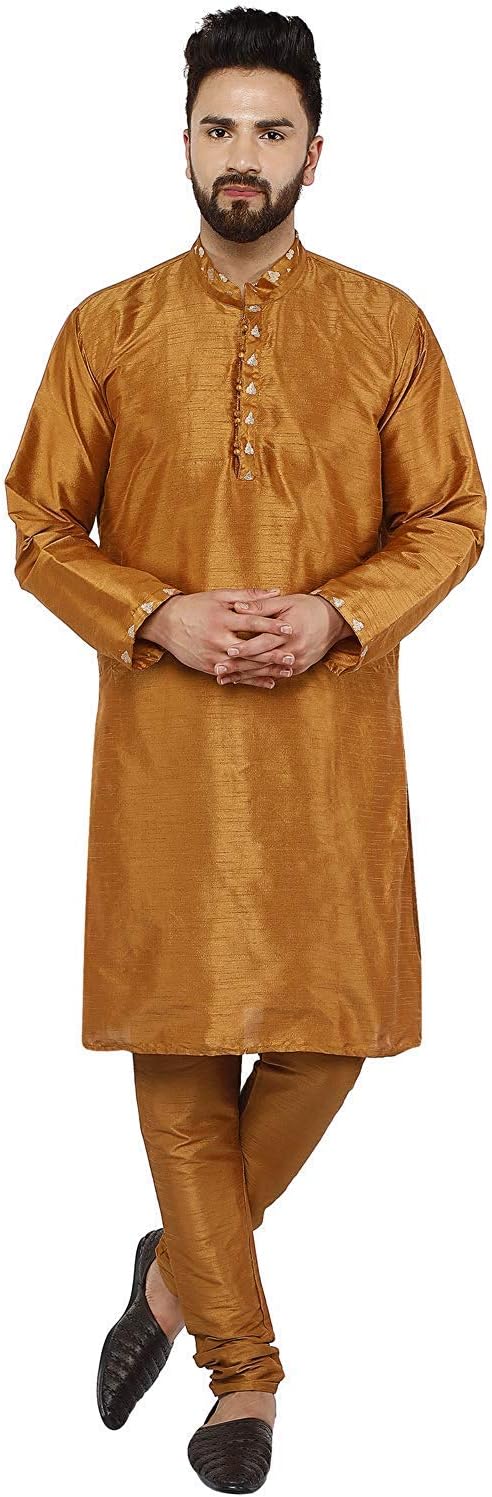 SKAVIJ Men Art Silk Kurta Pyjama Party Wedding Regular Ethinic Wear Indian Dress Set