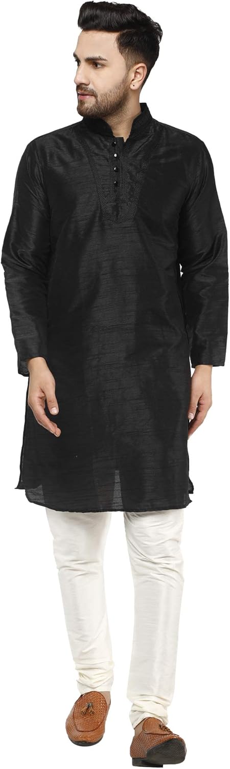 SKAVIJ Men’s Tunic Kurta Pyjama Traditional Wedding Party Ethnic Suit Dress Set