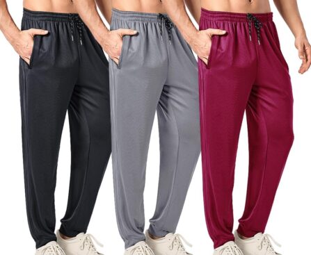 3PC Men’s Tapered Sweatpants with Zipper Pockets – Snag-Proof Mesh Jogger Pants, Breathable for Sports & Casual Wear