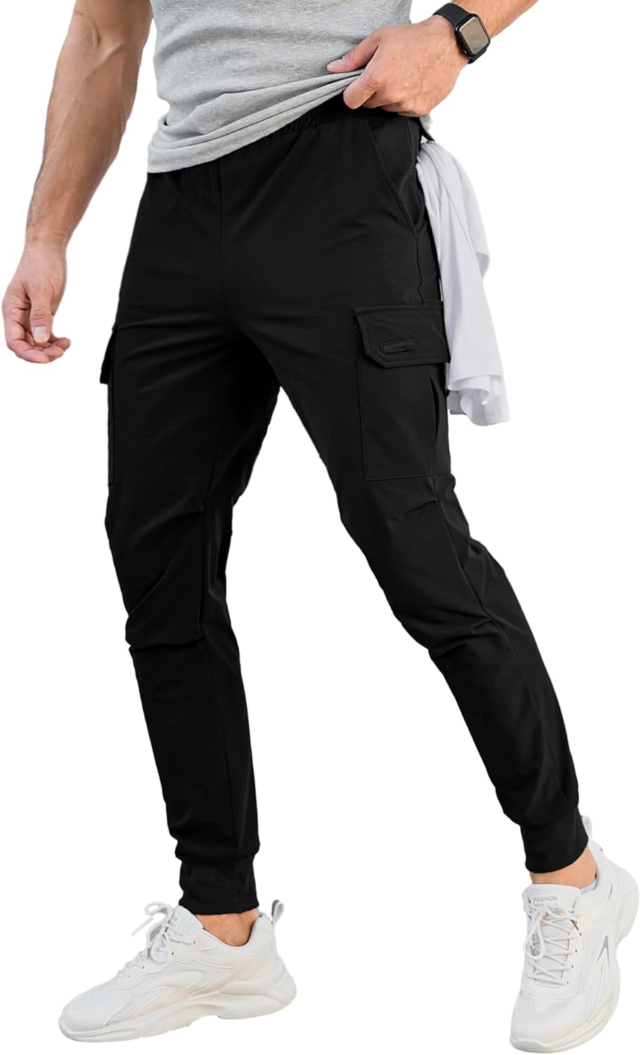 Comdecevis Men’s Cargo Jogger Pants Stretch Sweatpants Slim Fit Tactical Pants with Zipper Pockets Casual Trousers