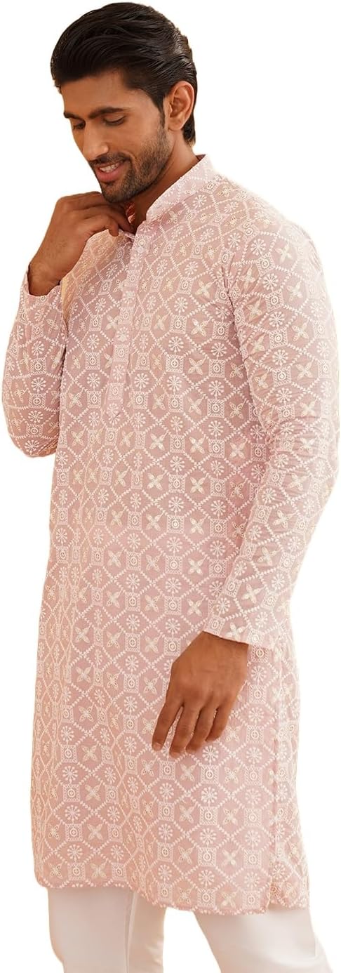 Sojanya (Since 1958 Men’S Ethnic Motifs Embroidered Regular Thread Work Cotton Long Kurta
