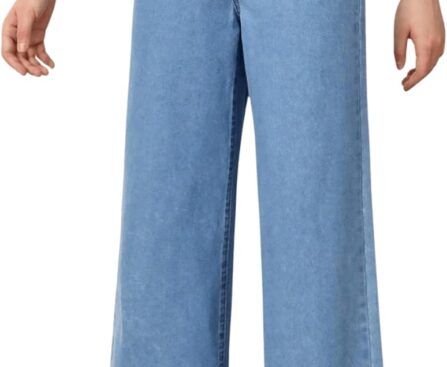 Floerns Girls Elastic Waist Wide Leg Jeans Loose Fit Baggy Denim Pants