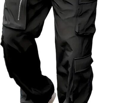 Mens Cargo Pants Drawstring Casual Hiking Pants Joggers Athletic Trousers Cotton Loose Straight Sweatpants for Men