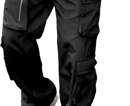 Mens Cargo Pants Drawstring Casual Hiking Pants Joggers Athletic Trousers Cotton Loose Straight Sweatpants for Men