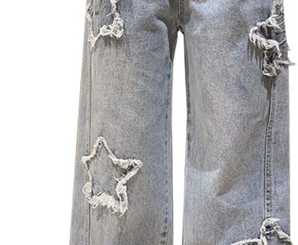 Girls Baggy Jeans Casual Wide Leg Denim Pants Jeans Kids Clothes Size 5-14 Years