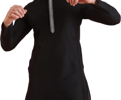 KISAH Mens Kurta – Solid Cotton Blend Kurta with Mandarin Collar – Indian Wedding Outfit for Men – Festivewear for Diwali