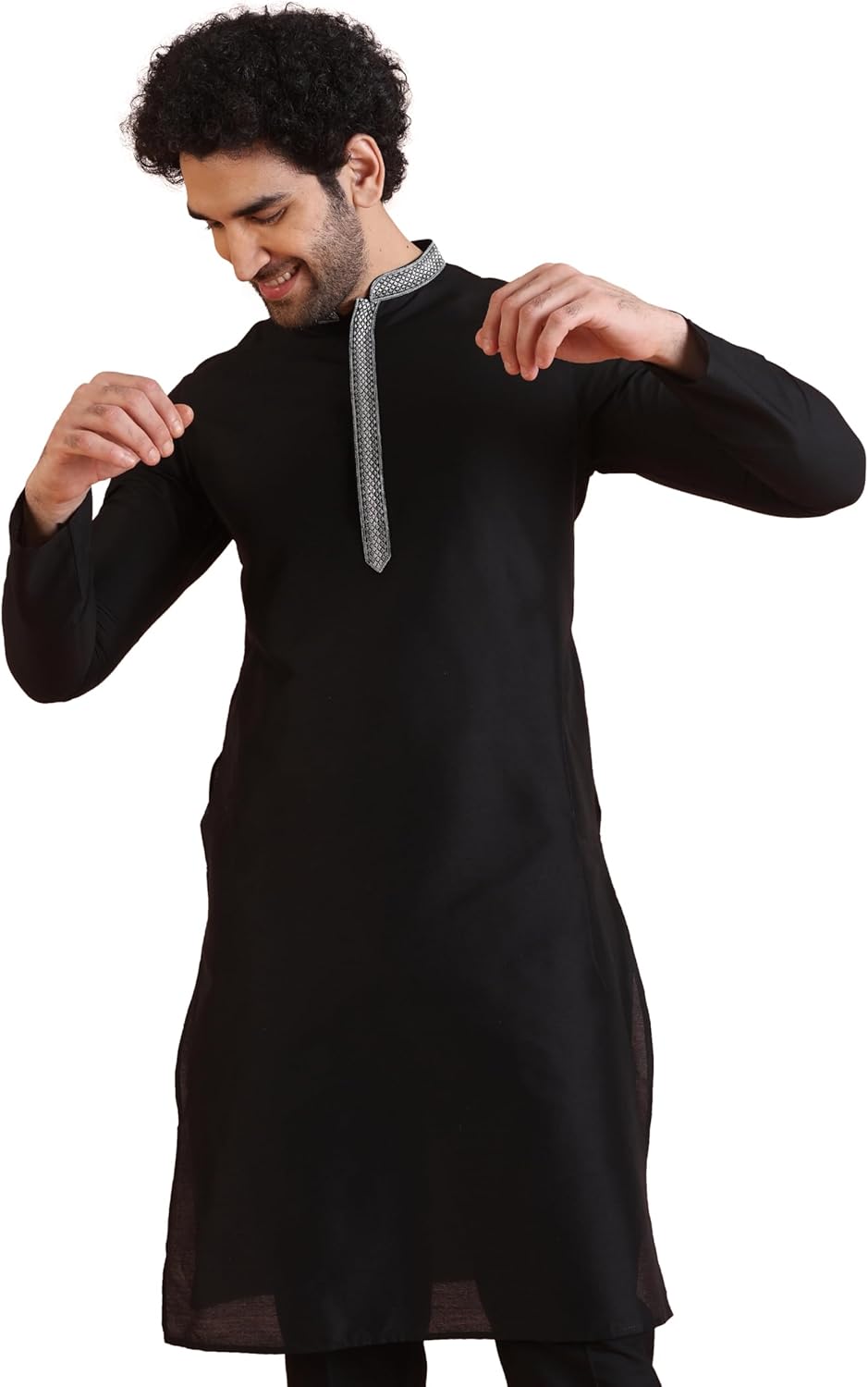 KISAH Mens Kurta – Solid Cotton Blend Kurta with Mandarin Collar – Indian Wedding Outfit for Men – Festivewear for Diwali